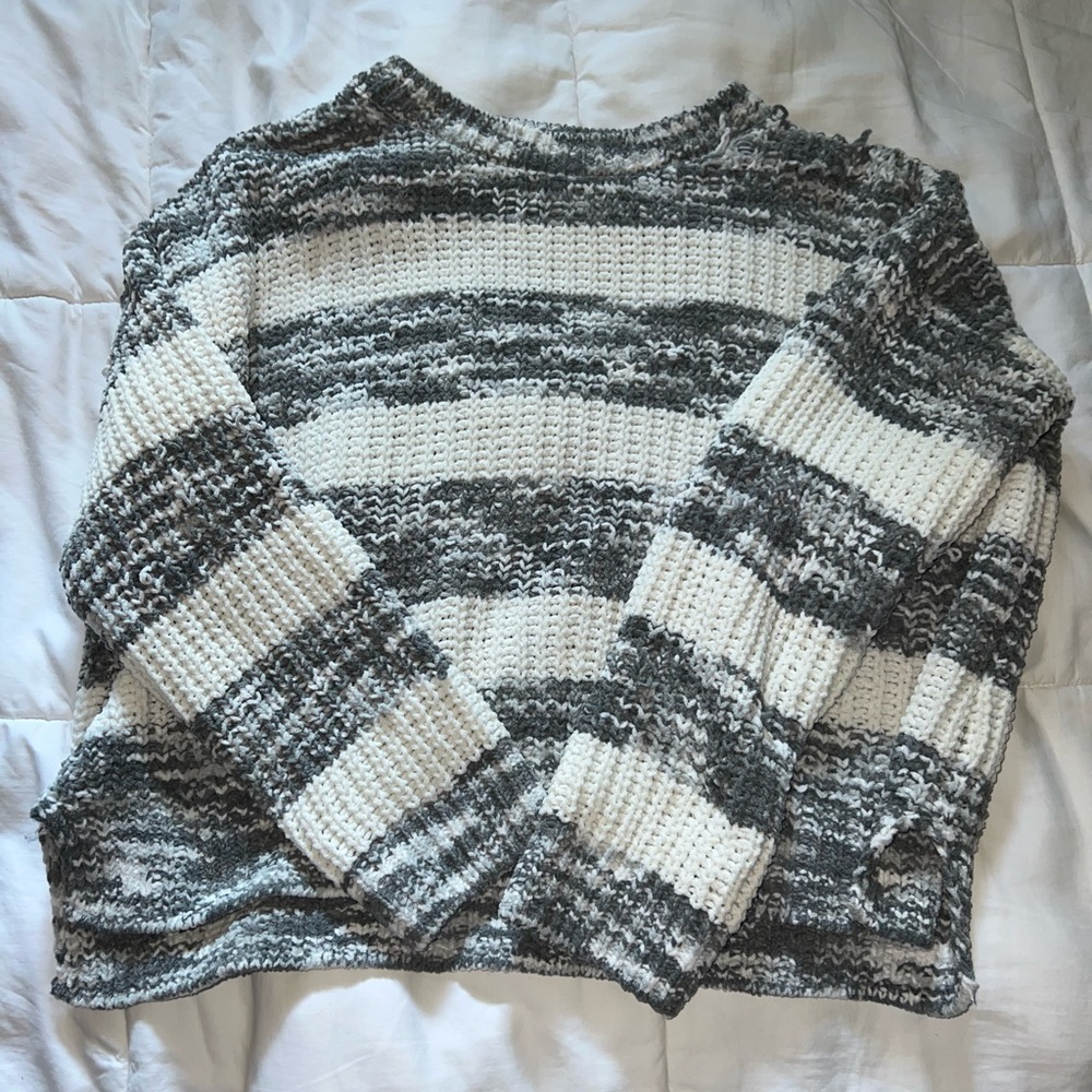 SO Women's Striped Crew Neck Sweater - Black and White